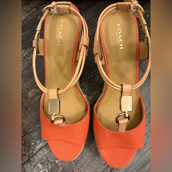 Coach Shoes - Coach Women's Vibrant Orange and Tan Sandals NWOT